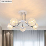 Sleek White Glass Ball Ceiling Light With Lattice Design - Semi Flush Mount 3/5 Lights Modern