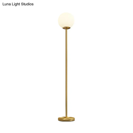 Sleek White Glass Ball Shade Floor Lamp - Minimalistic 1 Head Standing Light With Gold Upright Pole