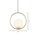 Sleek White Glass Hanging Pendant Light With Brass Metal Ring – Post-Modern Design / 12’