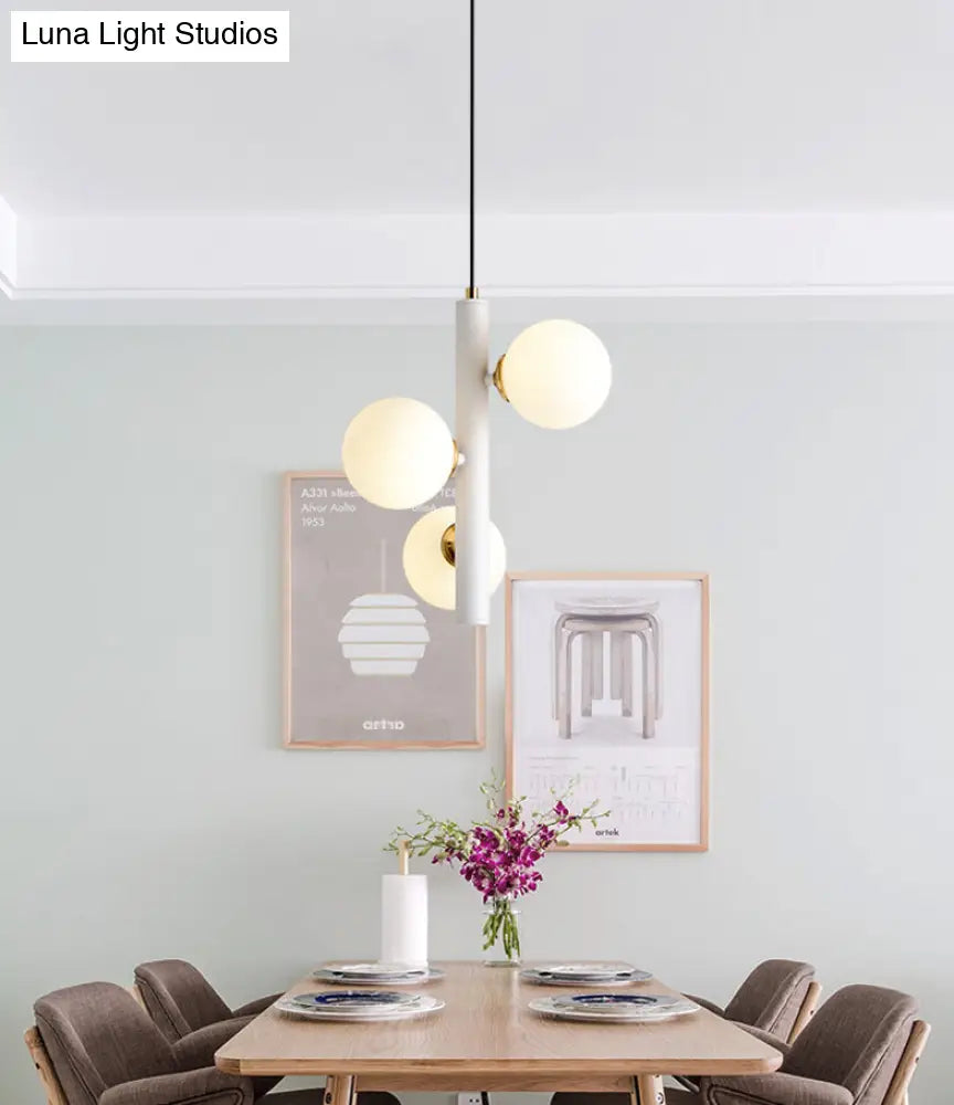 Sleek White Glass Linear Chandelier - Modern Minimalist 3-Light Ceiling Fixture