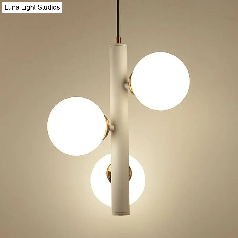 Sleek White Glass Linear Chandelier - Modern Minimalist 3-Light Ceiling Fixture