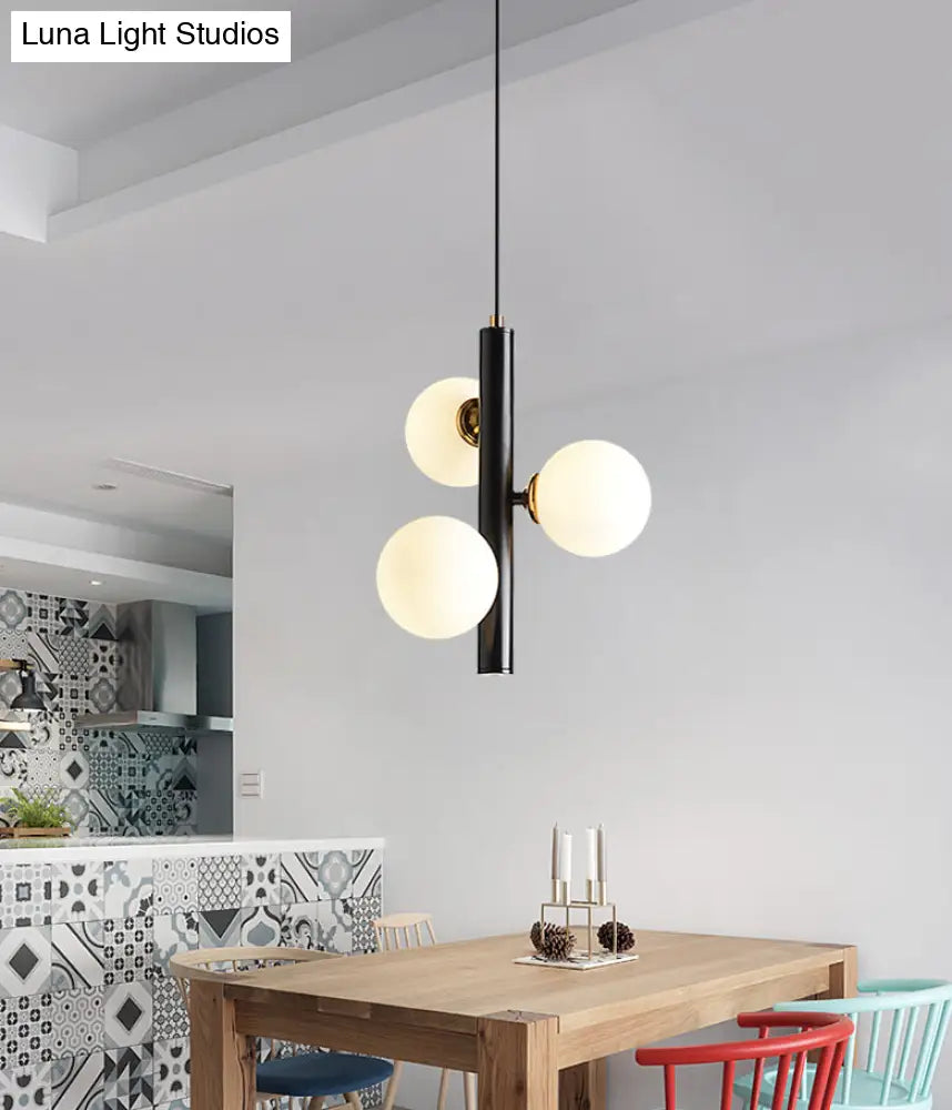 Sleek White Glass Linear Chandelier - Modern Minimalist 3-Light Ceiling Fixture