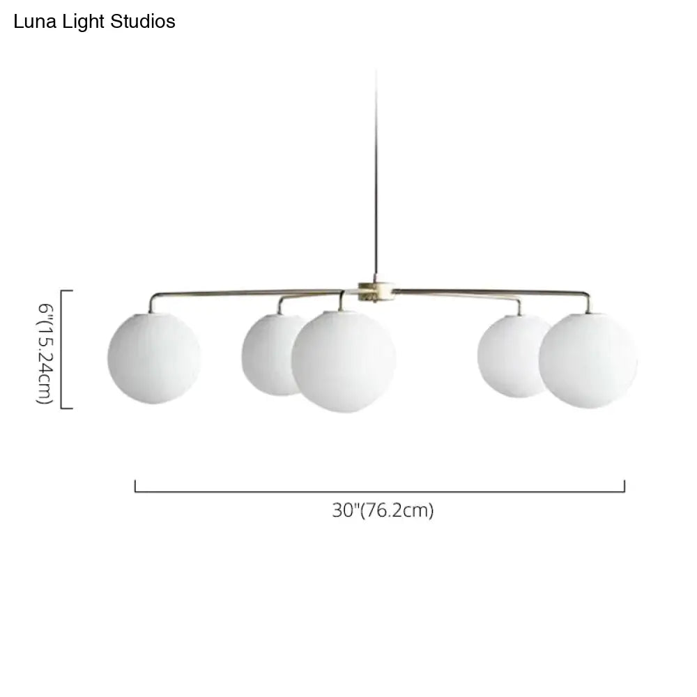Sleek White Glass Spherical Chandelier - 5-Light Modern Minimalist Ceiling Fixture For Living Room
