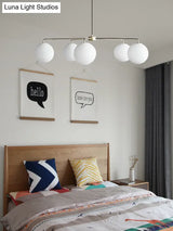 Sleek White Glass Spherical Chandelier - 5-Light Modern Minimalist Ceiling Fixture For Living Room