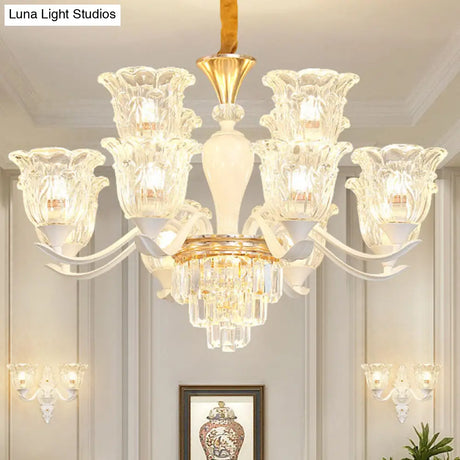 Sleek White Pendant Light Kit: Clear Crystal Flower Ceiling Chandelier For Dining Room