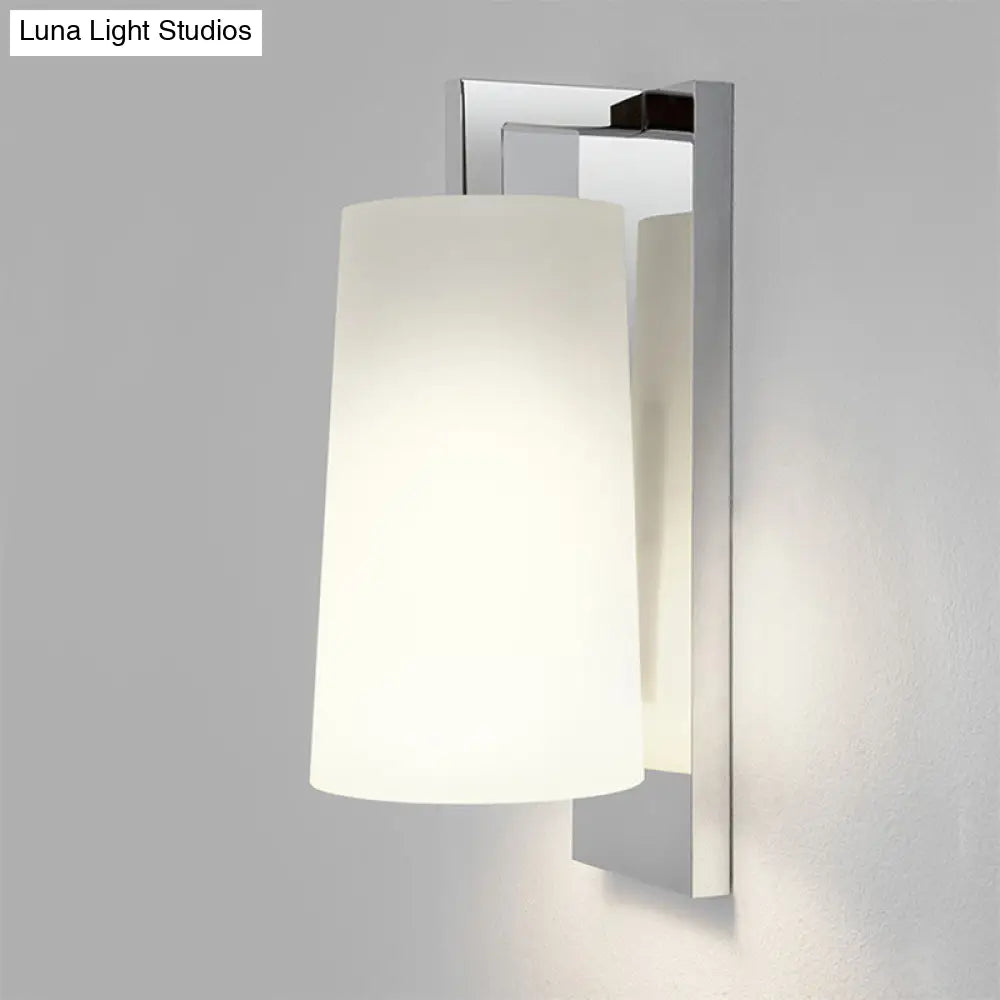 Sleek White Sconce With Chrome Arm - Fabric Wall Lighting For Simplistic Illumination