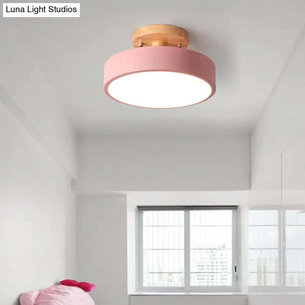 Sleek Wood Semi Flush Mount Led Ceiling Light With Round Acrylic Shade - Simplicity At Its Best!
