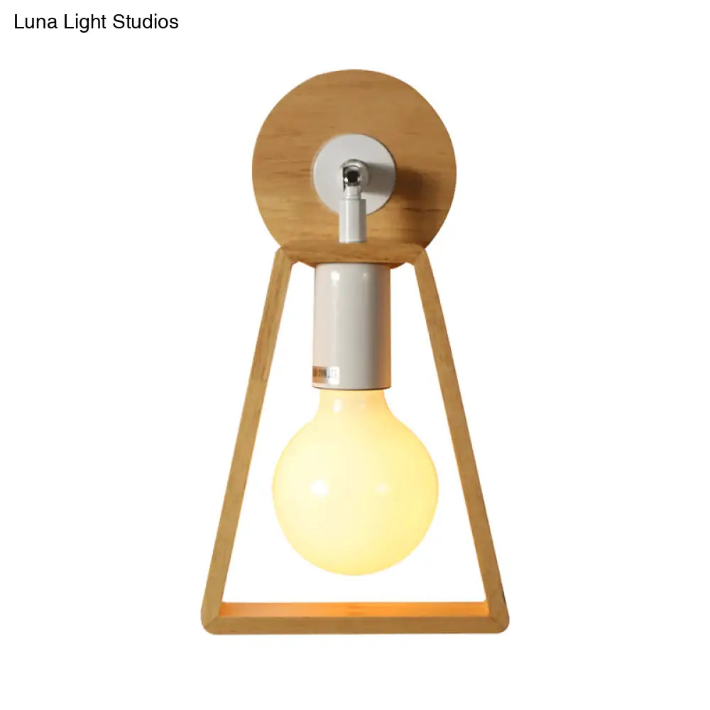 Sleek Wood Wall Lamp With Exposed Bulb: Rotatable Sconce For Bedside Or Ideas Trapezoid Frame