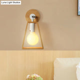 Sleek Wood Wall Lamp With Exposed Bulb: Rotatable Sconce For Bedside Or Ideas Trapezoid Frame