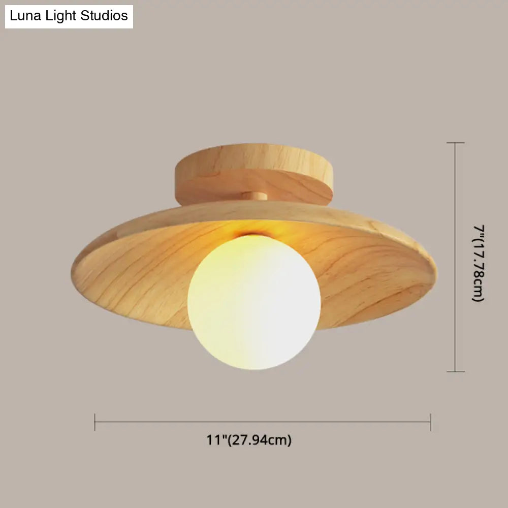 Sleek Wooden Ceiling Light - Mini Semi Flush Mount Hallway Lamp