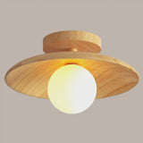 Sleek Wooden Ceiling Light - Mini Semi Flush Mount Hallway Lamp Wood / 12