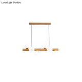 Sleek Wooden Led Ceiling Light: Linear Dining Room Island Chandelier With Cream Glass Shade