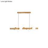 Sleek Wooden Led Ceiling Light: Linear Dining Room Island Chandelier With Cream Glass Shade