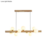 Sleek Wooden Led Ceiling Light: Linear Dining Room Island Chandelier With Cream Glass Shade