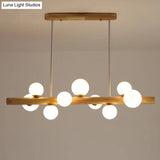 Sleek Wooden Led Ceiling Light: Linear Dining Room Island Chandelier With Cream Glass Shade