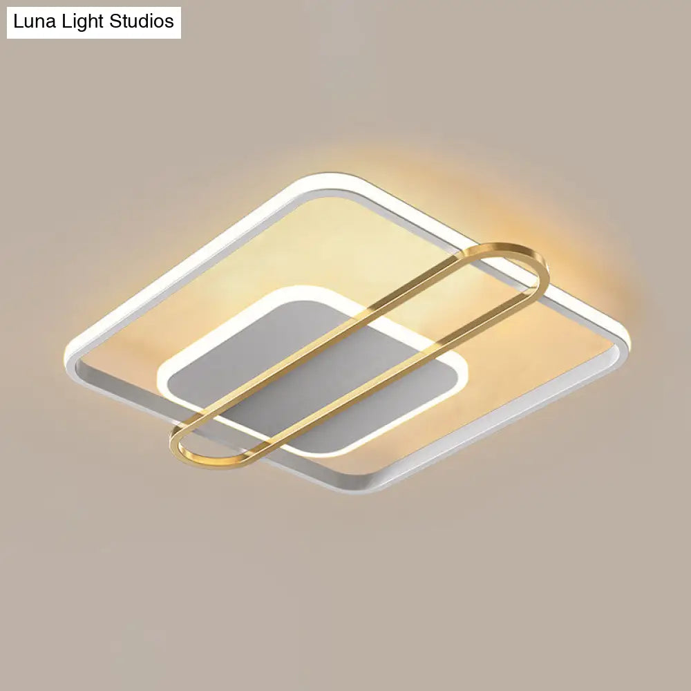 Slim Ceiling Light Fixture: Square And Oblong Simplicity Aluminum Led Flush Mount In