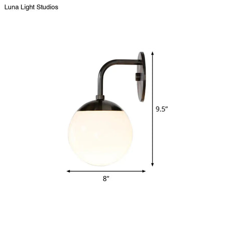 Small Black Bowed Sconce Lamp - Single Opaline Matte Glass Wall Light Fixture