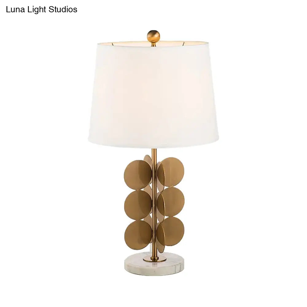 Small Brass Desk Lamp With Circle Metal Base - 1 Head Reading Light In Traditional Style White