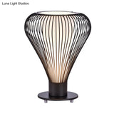 Small Desk Lamp With Led Reading Light Modern Iron Pear Cage Design Black Finish Cone White Glass