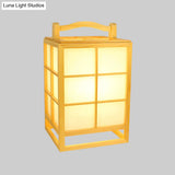 Small Japanese Light Wood Desk Lamp: Rectangular Table With Handle Beige Finish