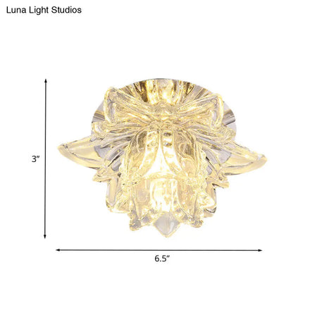 Small Led Crystal Flush Mount Modern Ceiling Lamp - Daffodils Blossom Design For Corridor