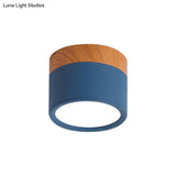 Small Macaron Metal Flush Mount Ceiling Light For Kitchen Bar - Yellow/Blue/Black & Wood