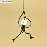 Small Man 1-Bulb Black Pendant Ceiling Light: Contemporary Metallic Hanging Light For Living Room