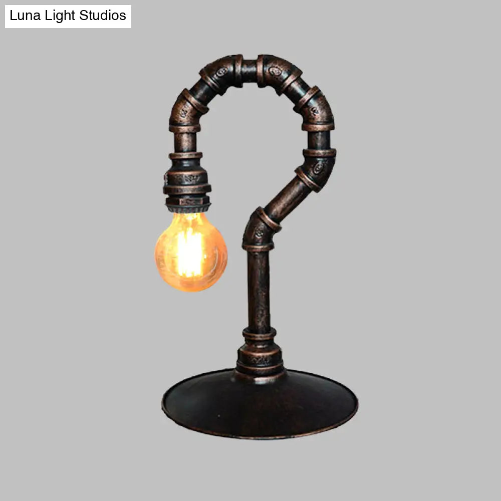 Small Rustic Iron Nightstand Lamp With Antiqued Hook 1 Light Desk Lighting For Bar