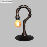 Small Rustic Iron Nightstand Lamp With Antiqued Hook 1 Light Desk Lighting For Bar