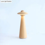 Small Wood Led Desk Lamp: Modernist Mushroom Table Light In Beige - Ideal For Living Room