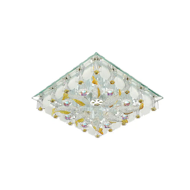 Small Yellow Crystal Fish Design Led Flush Ceiling Light With Modernist Touch - Warm/White