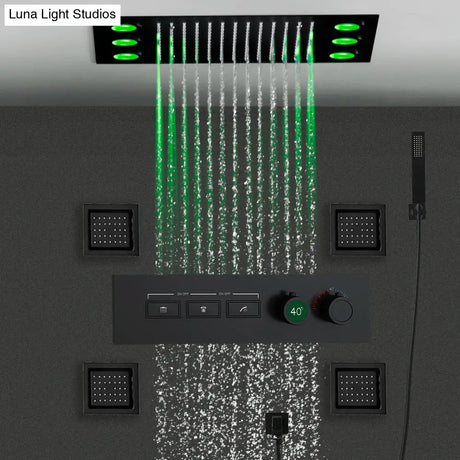 Smart Remote LED Shower Head Set 20x14inch Panel Faucet System Lateral Jet Thermostatic Mixer Valve Button Switch Hand