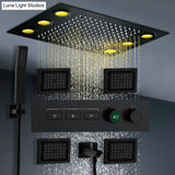 Smart Remote LED Shower Head Set 20x14inch Panel Faucet System Lateral Jet Thermostatic Mixer Valve Button Switch Hand