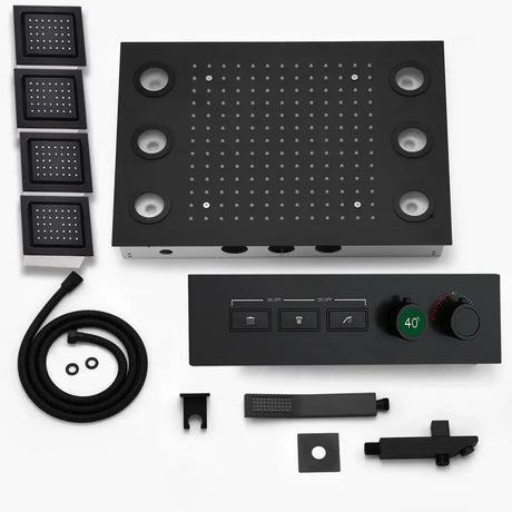 Smart Remote LED Shower Head Set 20x14inch Panel Faucet System Lateral Jet Thermostatic Mixer Valve Button Switch Hand