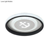 Smile/Anchor/Panda Pattern Circular Led Flush Ceiling Mount Lamp In Cartoon Acrylic Black