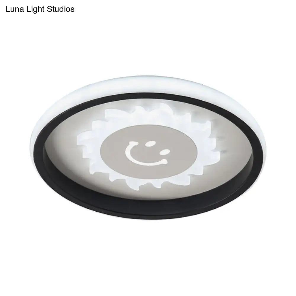 Smile/Anchor/Panda Pattern Circular Led Flush Ceiling Mount Lamp In Cartoon Acrylic Black