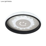 Smile/Anchor/Panda Pattern Circular Led Flush Ceiling Mount Lamp In Cartoon Acrylic Black
