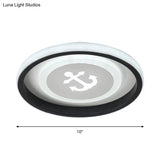 Smile/Anchor/Panda Pattern Circular Led Flush Ceiling Mount Lamp In Cartoon Acrylic Black