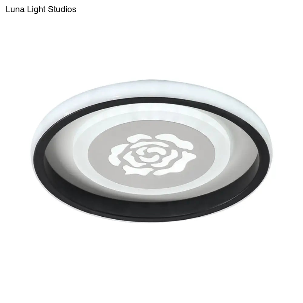 Smile/Anchor/Panda Pattern Circular Led Flush Ceiling Mount Lamp In Cartoon Acrylic Black