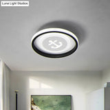 Smile/Anchor/Panda Pattern Circular Led Flush Ceiling Mount Lamp In Cartoon Acrylic Black