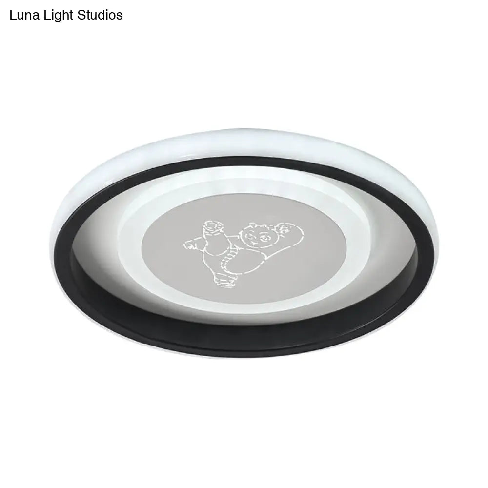 Smile/Anchor/Panda Pattern Circular Led Flush Ceiling Mount Lamp In Cartoon Acrylic Black