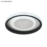 Smile/Anchor/Panda Pattern Circular Led Flush Ceiling Mount Lamp In Cartoon Acrylic Black