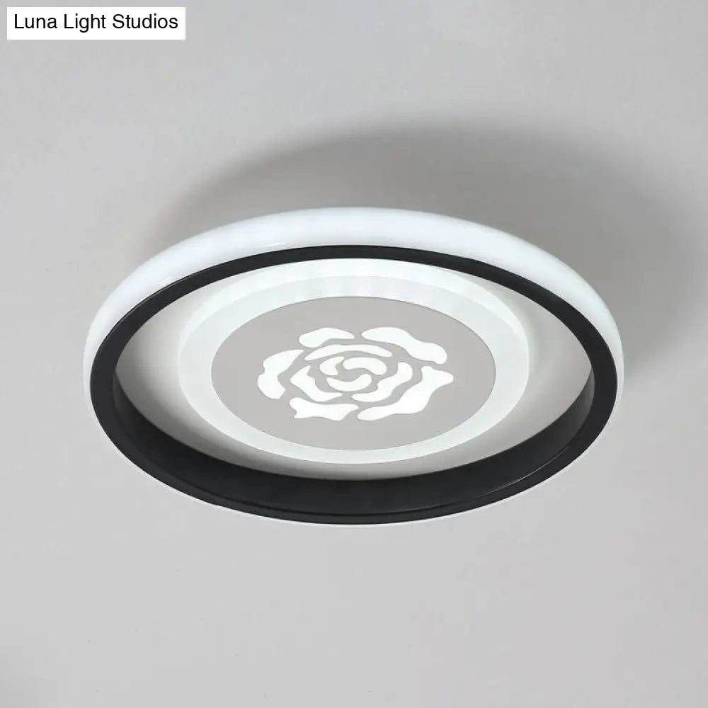 Smile/Anchor/Panda Pattern Circular Led Flush Ceiling Mount Lamp In Cartoon Acrylic Black