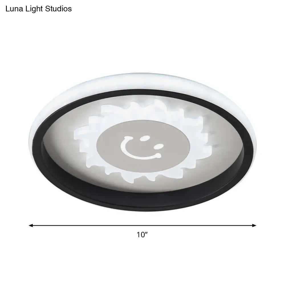 Smile/Anchor/Panda Pattern Circular Led Flush Ceiling Mount Lamp In Cartoon Acrylic Black