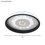 Smile/Anchor/Panda Pattern Circular Led Flush Ceiling Mount Lamp In Cartoon Acrylic Black