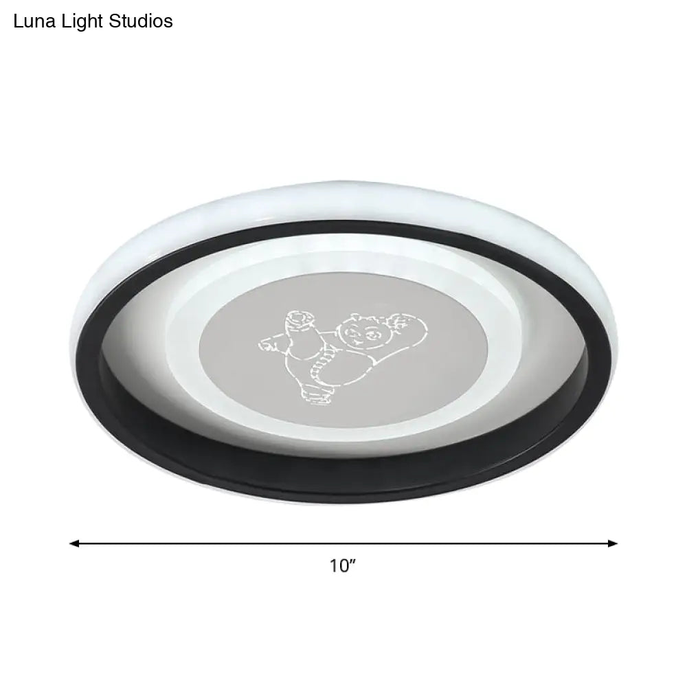 Smile/Anchor/Panda Pattern Circular Led Flush Ceiling Mount Lamp In Cartoon Acrylic Black