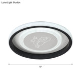 Smile/Anchor/Panda Pattern Circular Led Flush Ceiling Mount Lamp In Cartoon Acrylic Black