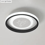 Smile/Anchor/Panda Pattern Circular Led Flush Ceiling Mount Lamp In Cartoon Acrylic Black