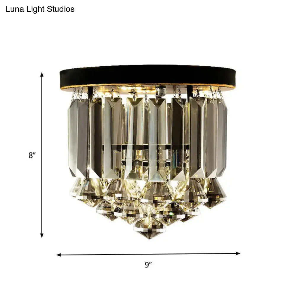 Smoke Gray Crystal Flushmount Ceiling Light - Simple Hallway Lighting With 1 Bulb