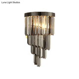 Smoke Gray Crystal Rod Wall Sconce With 2 Lights And 4 Tiers